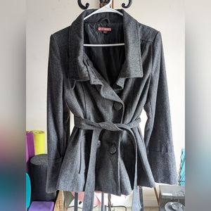 Women's Grey Pea coat w/ drawstring